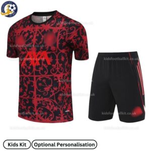 Lvr^_^pooI Training Men & Kids Football Kit 202526 - Black Red - Front view